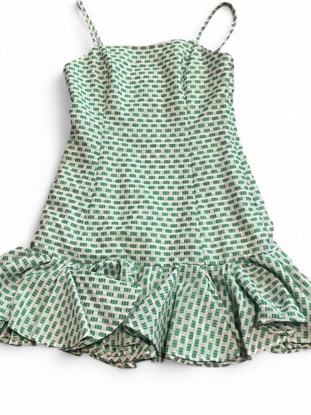 Green Patterned Spaghetti-Strap Mini Dress